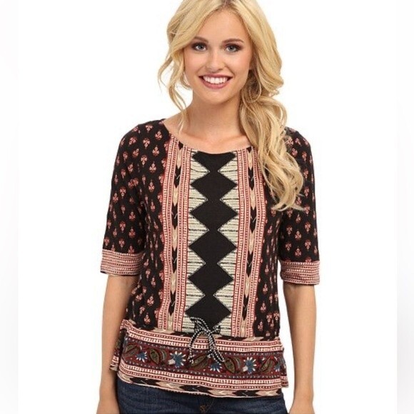 Lucky Brand Women's Nyla Cinched Top Multi Color Tribal Print Size Small - Picture 1 of 11